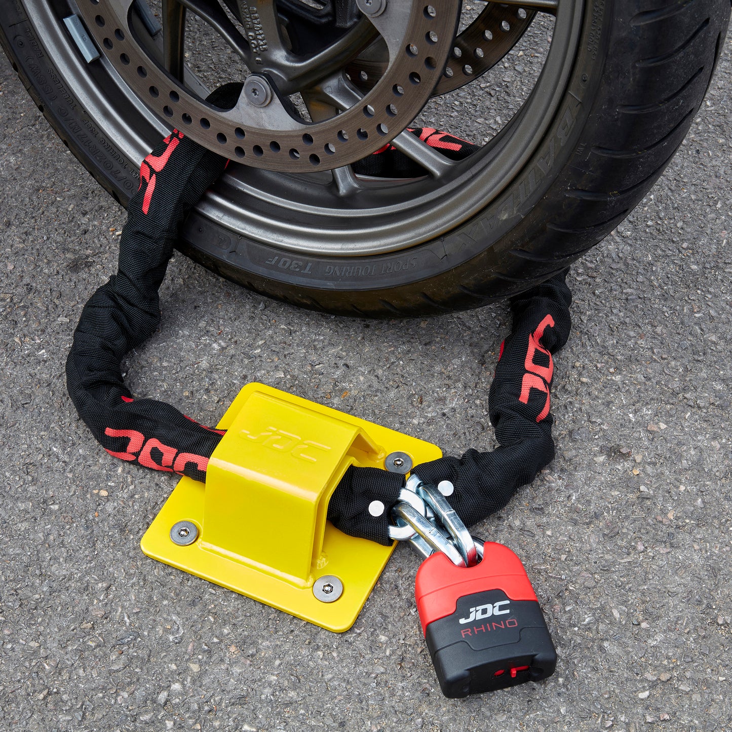 JDC Anclaje Al Suelo De Acero Endurecido De Alta Resistencia para Motocicleta - Sphere